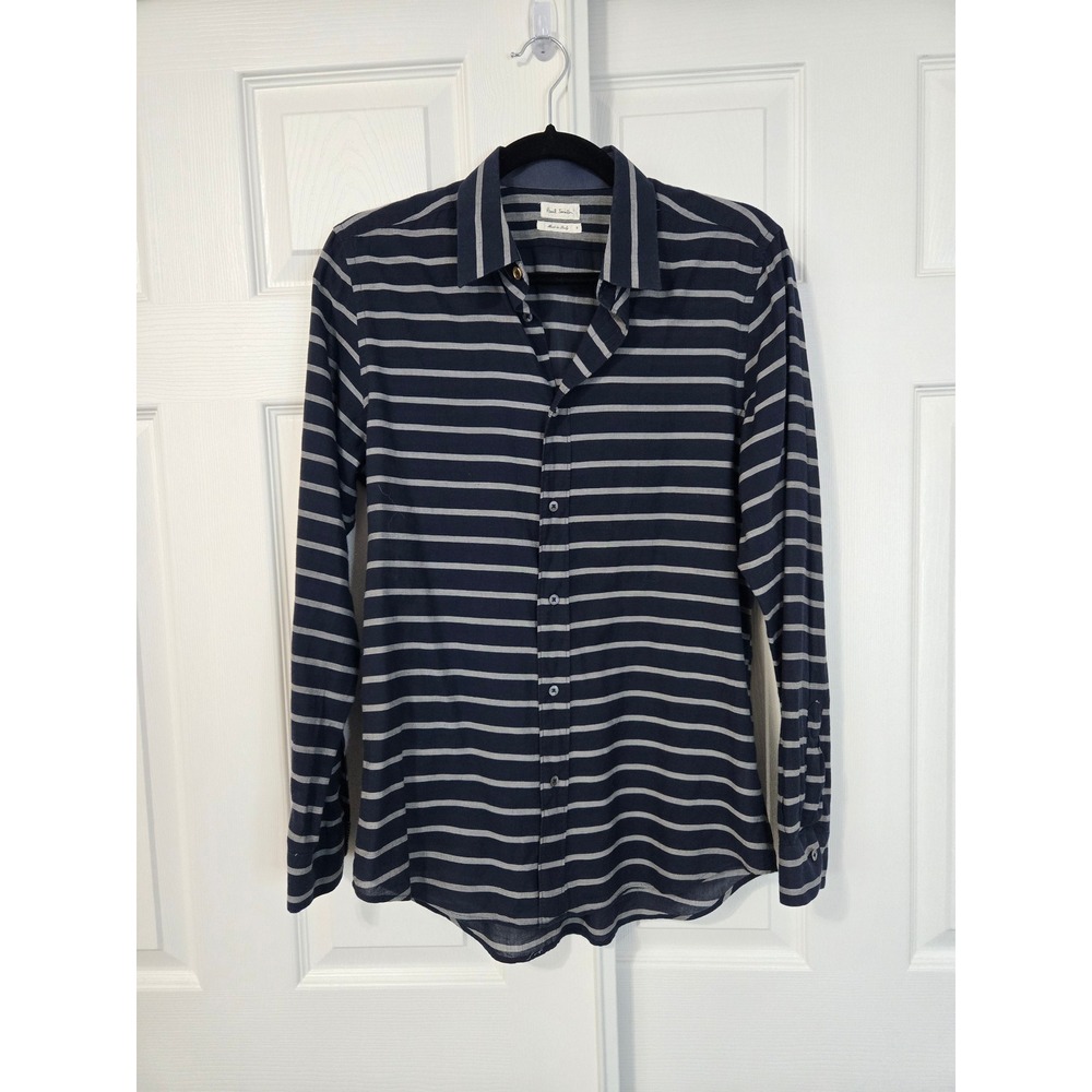 Paul Smith Womens Navy Grey Striped Button Down Shirt Made in Italy Size Small